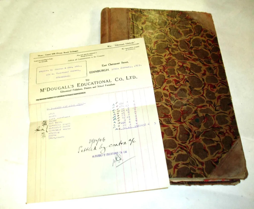 An open handwritten accounts ledger book